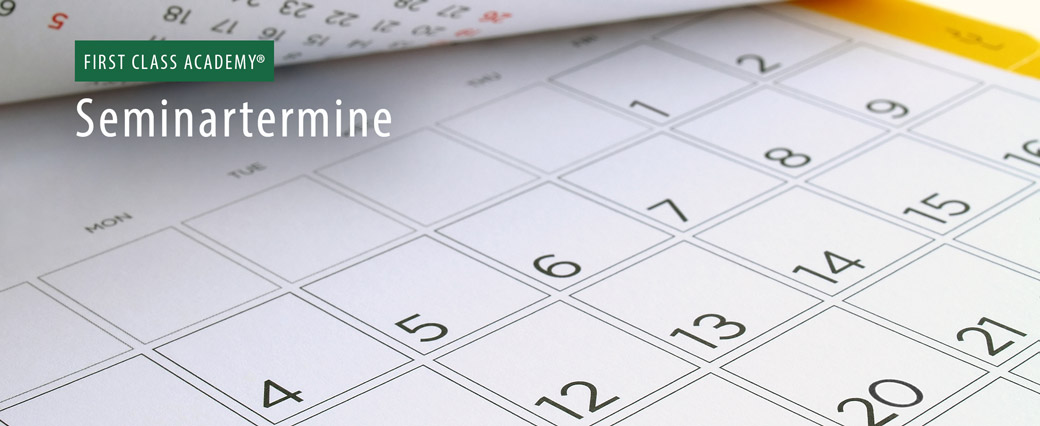 Aktuelle Seminare der Academy Foto Monatsblatt Kalender, Text: Seminartermine